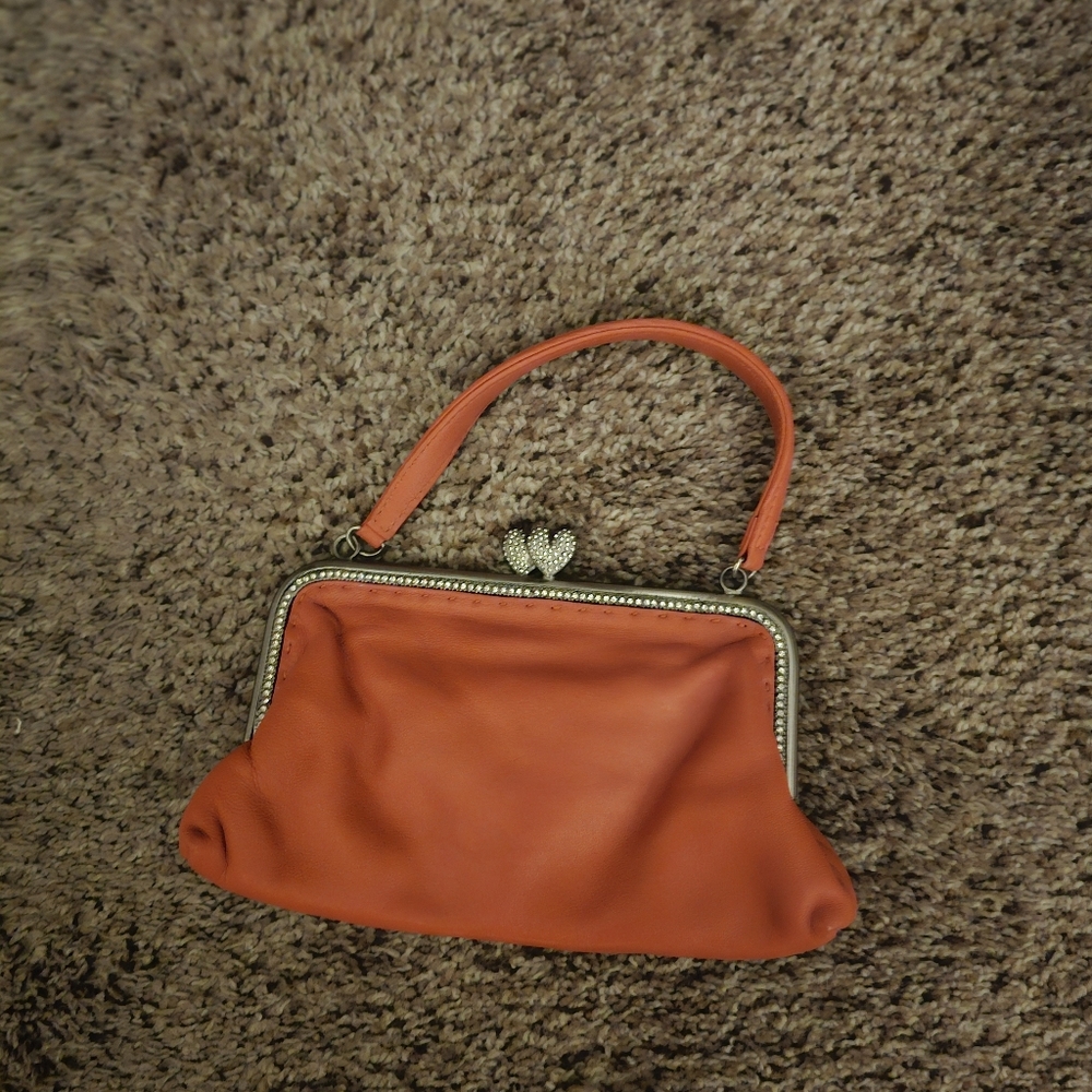 Besso Vibrant Orange Clutch with Heart Clasp